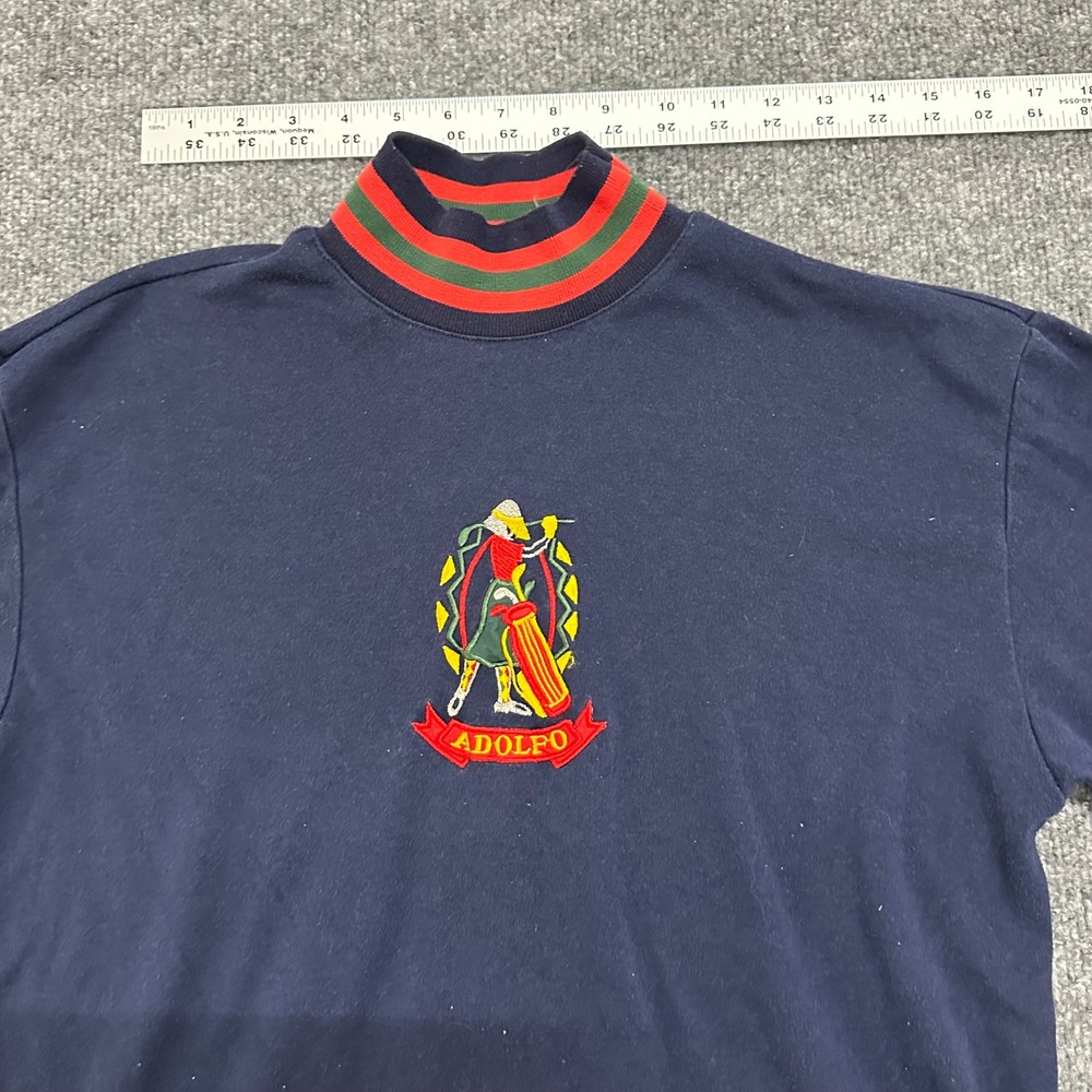 Adolfo Sport Shirt Mens Size M Navy Blue Mock Neck Long Sleeve Embroidered Golf